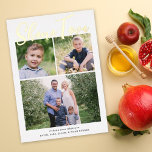 Carte De Vœux En Aluminium Shana Tova Rosh Hashanah Holiday Photo Gold Foil<br><div class="desc">Ce carte photo de vacances de Rosh Hashanah dispose d'un arrière - plan blanc classique et de l'accueil "Shana Tova" en feuille d'or. Cette conception accepte trois photos, une photo horizontale et deux photo carrés. Sur le dos, vous trouverez le même arrière - plan blanc auquel vous pouvez customiser ce...</div>
