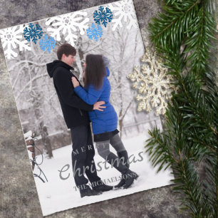 Carte De Vœux En Aluminium Silver Blue Snowflakes Noël d'hiver