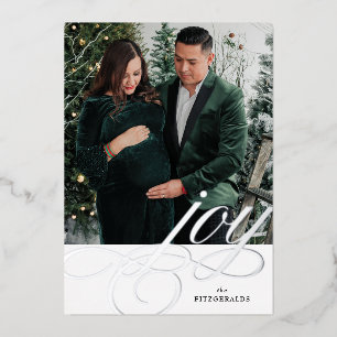 Carte De Vœux En Aluminium Silver Foil Festive Flourish Joy Card