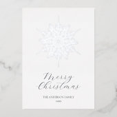 Carte De Vœux En Aluminium Silver Snowflake Joyeux Noël Famille (Recto)
