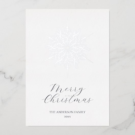 Carte De Vœux En Aluminium Silver Snowflake Joyeux Noël Famille (Recto)