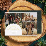 Carte De Vœux En Aluminium Simple 3 Photo Collage Arc Joyeux Noël Photo<br><div class="desc">Envoyez vos souhaits de vacances avec style avec notre Foil Holiday Card. Doté d'un charmant collage 3 photos et d'une arche gracieuse sur la gauche, présentant "Joyeux Noël" dans un script de feuille chatoyant. Ajoutez une touche personnelle à votre nom de famille et à votre année en typographie chic. L'envers...</div>