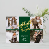 Carte De Vœux En Aluminium Simple amusant Brossé Script Green Photo Collage (Debout devant)