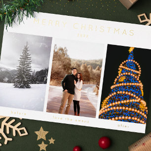 Carte De Vœux En Aluminium Simple carte de Noël trois photos en aluminium Joy