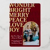 Carte De Vœux En Aluminium Simple Elegant Gold Red Typography Famille Photo (Recto)