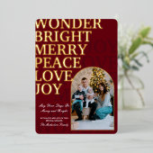 Carte De Vœux En Aluminium Simple Elegant Gold Red Typography Famille Photo (Debout devant)