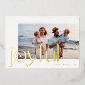 Carte De Vœux En Aluminium Simple Elegant Moderne Joyeux 1 Photo Blanc Or (Recto)