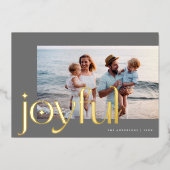 Carte De Vœux En Aluminium Simple Elegant Moderne Joyeux 1 Photo Gris Or (Recto)