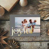 Carte De Vœux En Aluminium Simple Elegant Moderne Joyeux 1 Photo Gris Or