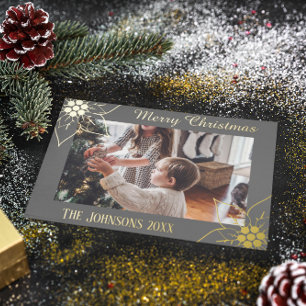 Carte De Vœux En Aluminium Simple Élégant Poinsettia de Noël Photo en Gris