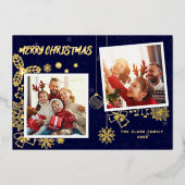 Carte De Vœux En Aluminium Simple élégante Bleu foncé 2 cadres photo Famille (Recto)