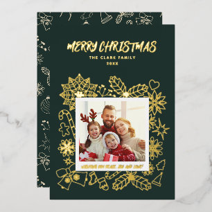 Carte De Vœux En Aluminium Simple élégante famille 1 cadre photo en vert fonc