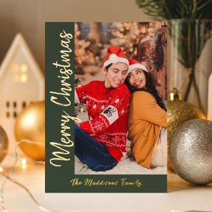 Carte De Vœux En Aluminium Simple Green Family Couple Christmas Photo Foil