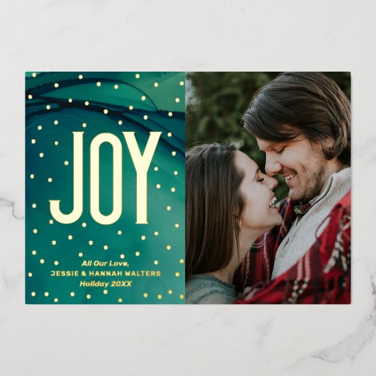 Carte De Vœux En Aluminium Simple JOIE sur une photo verte abstraite (Recto)