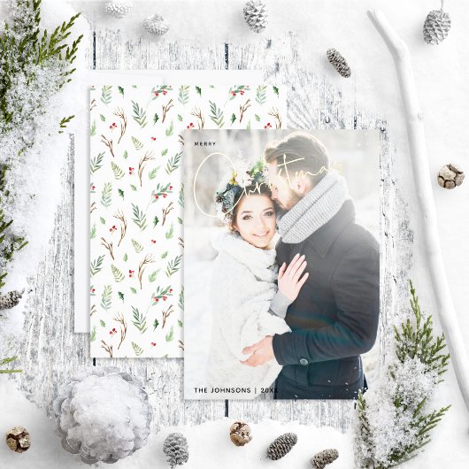 Carte De Vœux En Aluminium Simple Joyeux Noël Forêt Berry Mariage Photo