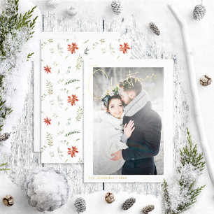 Carte De Vœux En Aluminium Simple Joyeux Noël Poinsettia Mariage Photo