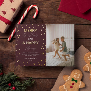 Carte De Vœux En Aluminium Simple 'Joyeux Tout' Photo Noël Or