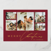Carte De Vœux En Aluminium Simple Modern Script Photo Collage Red Christmas (Recto)