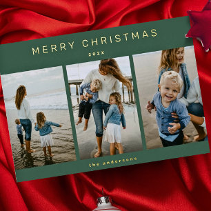 Carte De Vœux En Aluminium Simple Moderne Élégant 3 Photo Joyeux Noël