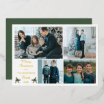 Carte De Vœux En Aluminium Simple moderne minimaliste Joyeux Noël 4 Photo<br><div class="desc">Simple design minimaliste "Joyeux Noël" "Famille" avec votre quatre photo collage et votre nom de famille et l'année en feuille d'or sur un arrière - plan blanc. L'arrière dispose d'un arrière - plan vert jade foncé modifiable. Conception composite par Holiday Hearts Designs (droits réservés) avec des photos d'espaces réservés modèles...</div>