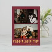 Carte De Vœux En Aluminium Simple Noël Rouge Vertical 3 Photo | Or (Debout devant)