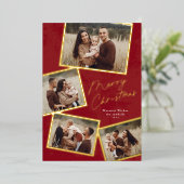 Carte De Vœux En Aluminium Simple script de collage de 4 photos Joyeux Noël (Debout devant)