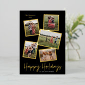 Carte De Vœux En Aluminium Simple Script Happy Holidays 5 Photo Collage (Debout devant)