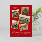 Carte De Vœux En Aluminium Simple Script Joyeux Noël Photo Collage Or (Debout devant)