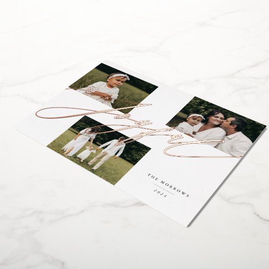 Carte De Vœux En Aluminium Simple Script Joyful Grey 3 Photo (Rotation)