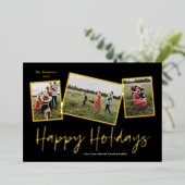 Carte De Vœux En Aluminium Simple Script Joyuses Fêtes 3 Photo Collage Or (Debout devant)