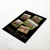 Carte De Vœux En Aluminium Simple Script New Year 5 Photo Collage (Rotation)