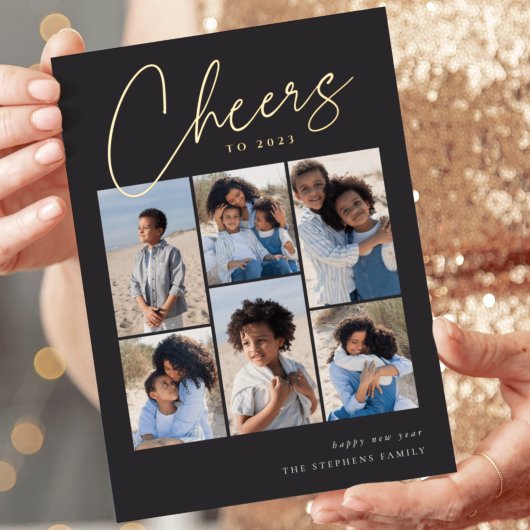 Carte De Vœux En Aluminium Sketched Cursive 6 Photo Collage New Year