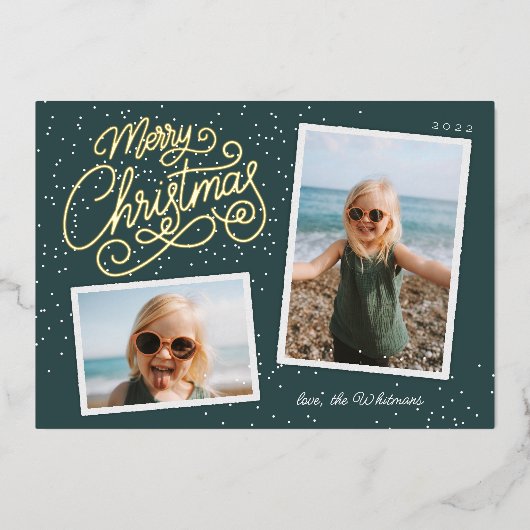 Carte De Vœux En Aluminium Snowfall Script 2 Photo Snshot (Recto)