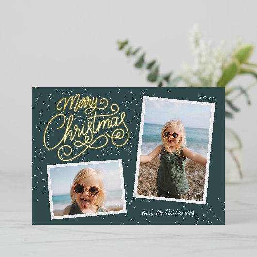 Carte De Vœux En Aluminium Snowfall Script 2 Photo Snshot (Debout devant)