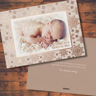 Carte De Vœux En Aluminium Snowflake Photo Rose Gold Frame