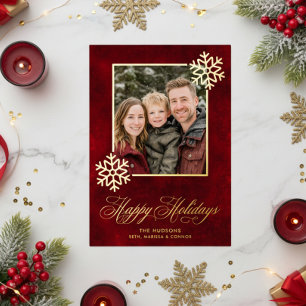 Carte De Vœux En Aluminium Snowflake Red Velvet Photo Joyeuses Fêtes