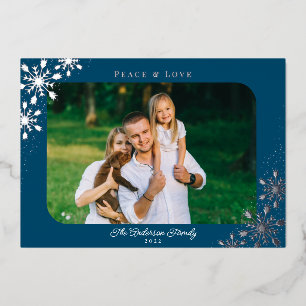 Carte De Vœux En Aluminium Snowflakes de Noël Arrondi Corne Photo Argent