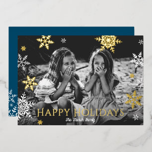 Carte De Vœux En Aluminium Snowflakes Falling Happy Holidays Red Gold Foil Ho