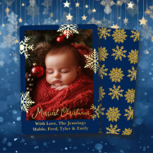 Snowflakes Gold Foil et photo de famille personnal