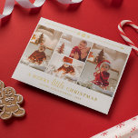 Carte De Vœux En Aluminium Snowflakes Gold Joyeux Petit Noël 4 Photos<br><div class="desc">Une jolie petite carte photo de Noël avec quatre photos,  des flocons de neige et du texte en feuille d'or. Carte de Noël blanche et or avec un joyeux petit Noël imprimé en feuille d'or avec des détails de flocon de neige.</div>