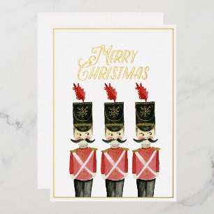 Carte De Vœux En Aluminium Soldat de jouet Joyeux Noël Or Feuille Aquarelle