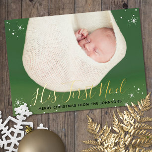Carte De Vœux En Aluminium Son premier Noël Le premier Noël de bébé Photo