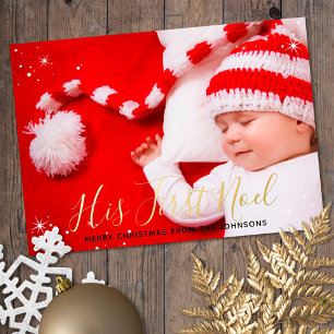 Carte De Vœux En Aluminium Son premier Noël Le premier Noël de bébé Photo