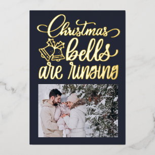 Carte De Vœux En Aluminium Sonnerie moderne de cloches de Noël Photo Foil