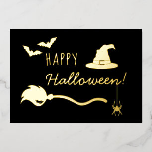 Carte De Vœux En Aluminium Sorcière Casquette Et Broom Avec Araignée Et Bats 