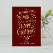 Carte De Vœux En Aluminium Souhaitez-vous Joyeux Noël Red Gold Script Busines (Debout devant)