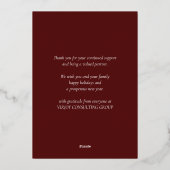 Carte De Vœux En Aluminium Souhaitez-vous Joyeux Noël Red Gold Script Busines (Verso)
