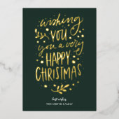 Carte De Vœux En Aluminium Souhaitez-vous Joyeux Noël Vert Or Non Photo (Recto)