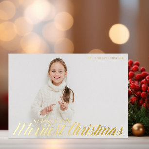Carte De Vœux En Aluminium Souhaitez-vous le plus beau Noël Chic Photo Gold