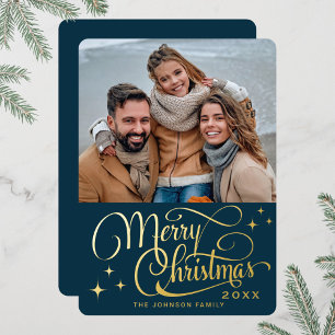 Carte De Vœux En Aluminium Sparkel moderne PHOTO de Noël Salutation or
